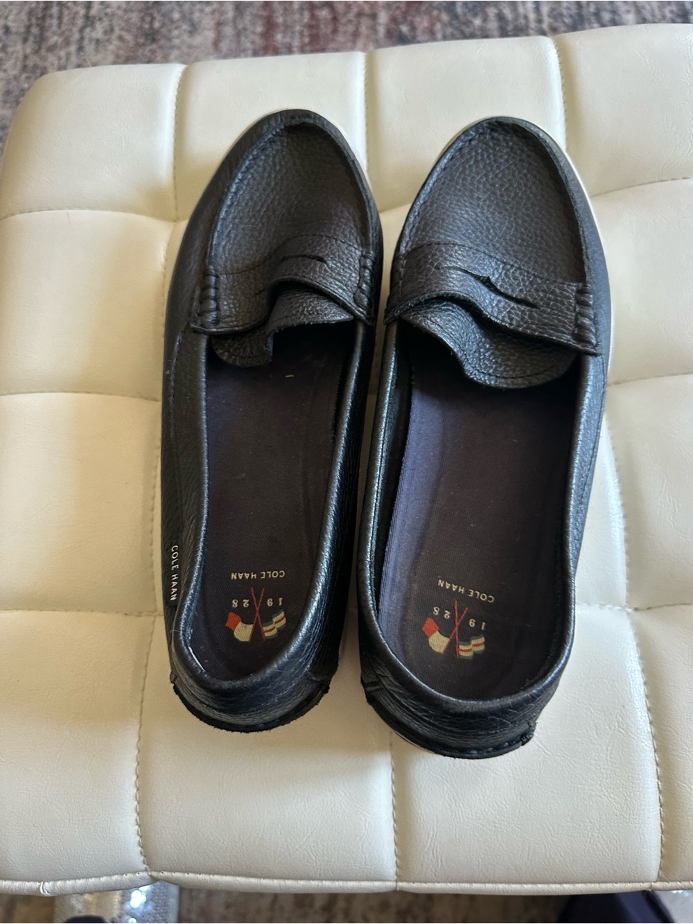 Cole Haan Black Leather Slip-On Women’s Loafers with White Sole - Picture 2 of 3